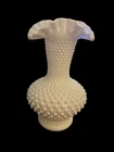 Vintage Large Fenton 11" White Milk Glass Hobnail Ruffled Vase