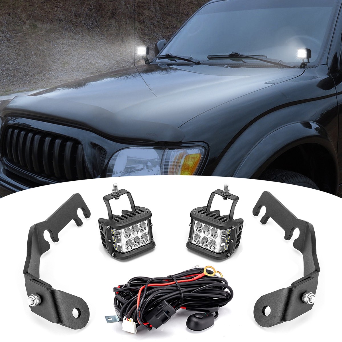 toyota tacoma fog light led pod replacement Over Hood Ditch LED Fog Light Pod + Light Bar Brackets For Toyota Tacoma  95-04