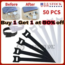50 Pcs Cable Straps Black Wire Cord Hook Loop Ties Reusable Fastening Organizer