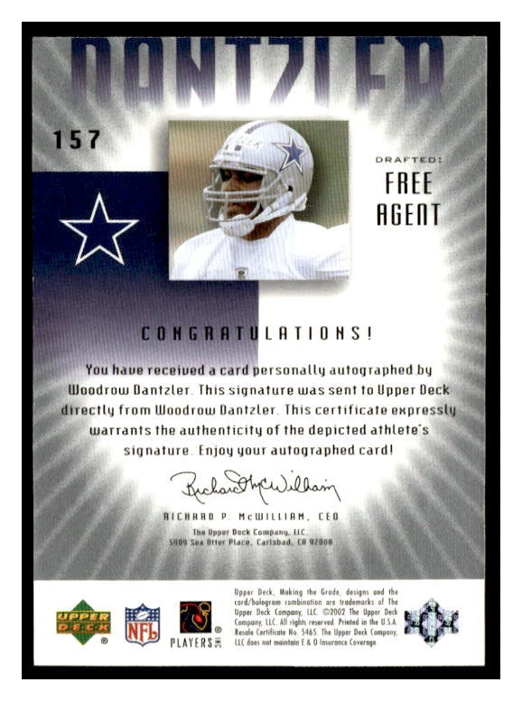 2002 UD Graded #157 Woodrow Dantzler #/550 - Image 2 of 2