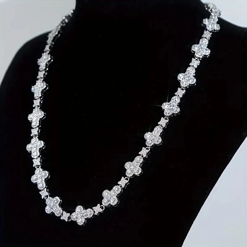 Теннисный крест женское ожерелье круглой огранки 17 карат с бриллиантами покрытие белым золотом 14 карат 0,925 - Изображение 2 из 4