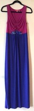 BODEN Beaded V-Neck Shirred Jersey Knit Long Maxi Dress Royal Blue / Magenta 4 S
