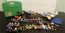 Playmobil Green Case Horses Cow People Guys Gals & extras 50+ Pc
