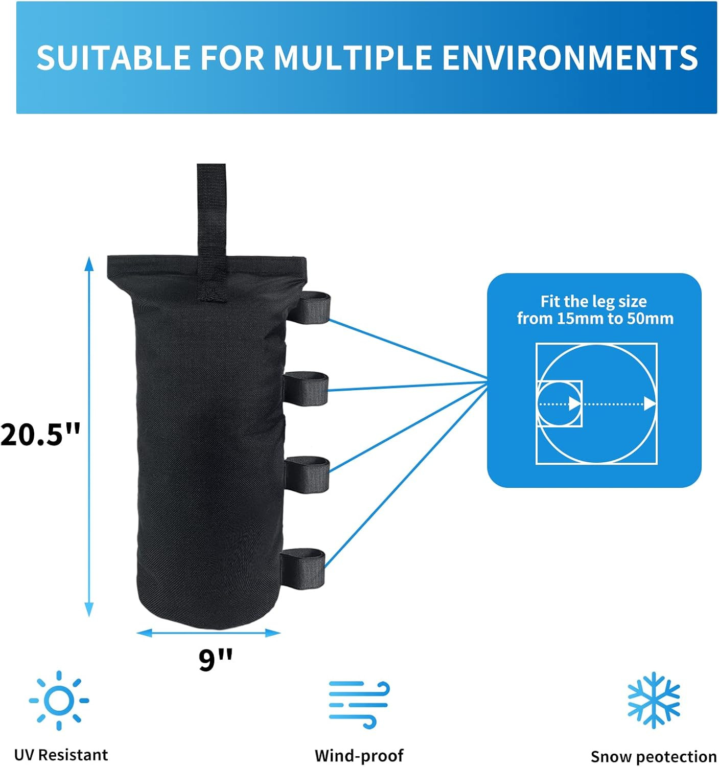 Joramoy Heavy Duty Weight Bags(150Lbs) for Pop up Tent, Set of 4, Black(Without 