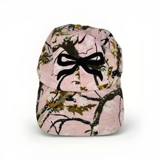 Pink Camo Baseball Hat Embroidered Black Bow Adjustable Strap Women O/S Cotton
