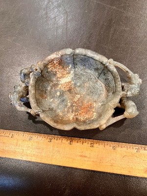 VINTAGE ANTIQUE Hand Carved Chinese Soapstone Brush  washer  Bowl 6''