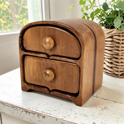 Handmade Rustic Wood Bandsaw 2 Drawer Jewelry Keepsake Box Artist Signed 5.25"
