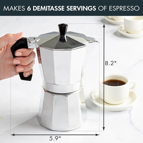Primula Classic Macchina da Caffè Espresso con Piano Cottura, Moka Caffettiera 6 Tazze, Argento - Foto 4 di 10