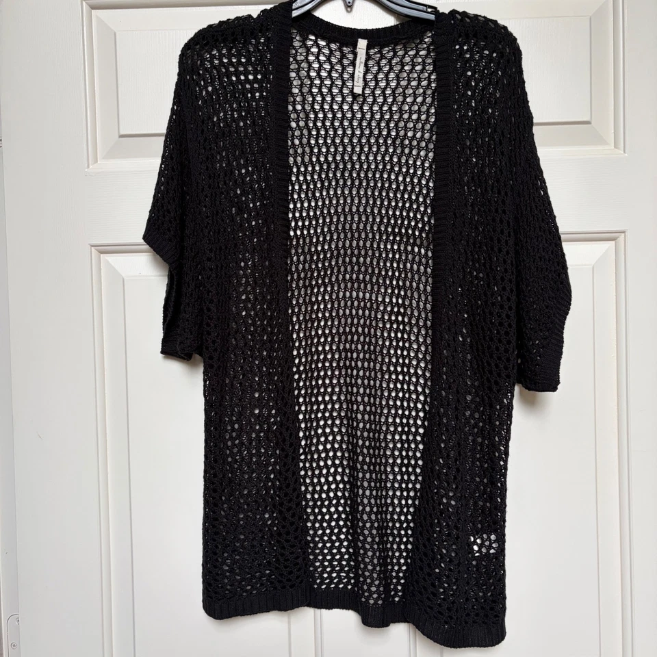 Willow & Clay Black Open Knit Crochet Cardigan Short Sleeve Boho Festival Grunge - Image 1 of 4