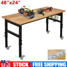 48" Adjustable Workbench Heavy Duty Garage Table w/ Power Outlet for Workshop