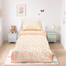 Muslin Bedding Set for Girls - 3 Piece Crib  Bed Set with Fitted , Quilt and...