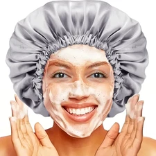 Shower Cap for Women,Luxury Silk Lined Shower Cap, Machine Washable, Adjustable