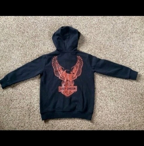 Harley Davidson Motorcycle kids French terry zip up hooded sweatshirt Sz 6/7 - Picture 2 of 4