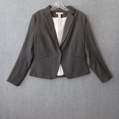 H&M Blazer Womens 14 Gray Long Sleeve Button Workwear Casual Blazer Top