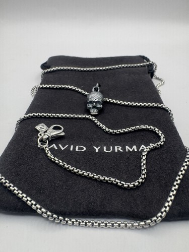 David Yurman Sterling Silver Memento Mori Skull Amulet With 22” Box Chain 1.8mm - Picture 12 of 15