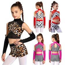 Kids Girls Gymnastics Dance Class Crop Top Shorts Cheer Jazz Dance Athletic
