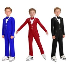 Kids Boys Leotard Stage Performance Jumpsuit Invisible Costume Rhinestone Back