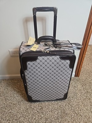 NEW RALPH LAUREN 21'' Luggage Rolling Suitcase BROWN/GRAY Expandable RL Monogram