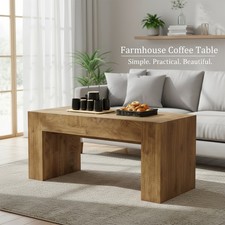 48" Farmhouse Coffee Table, Rectangle Wooden Center Table Hidden Storage Drawer