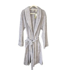 LL Bean Bathrobe Mens Medium NEW FLAWED Gray Terry Cloth Shawl Collar Loungewear