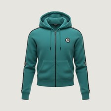Michael Kors Womens Teal Green Logo Tape Full Zip Hoodie Sweatshirt Size M