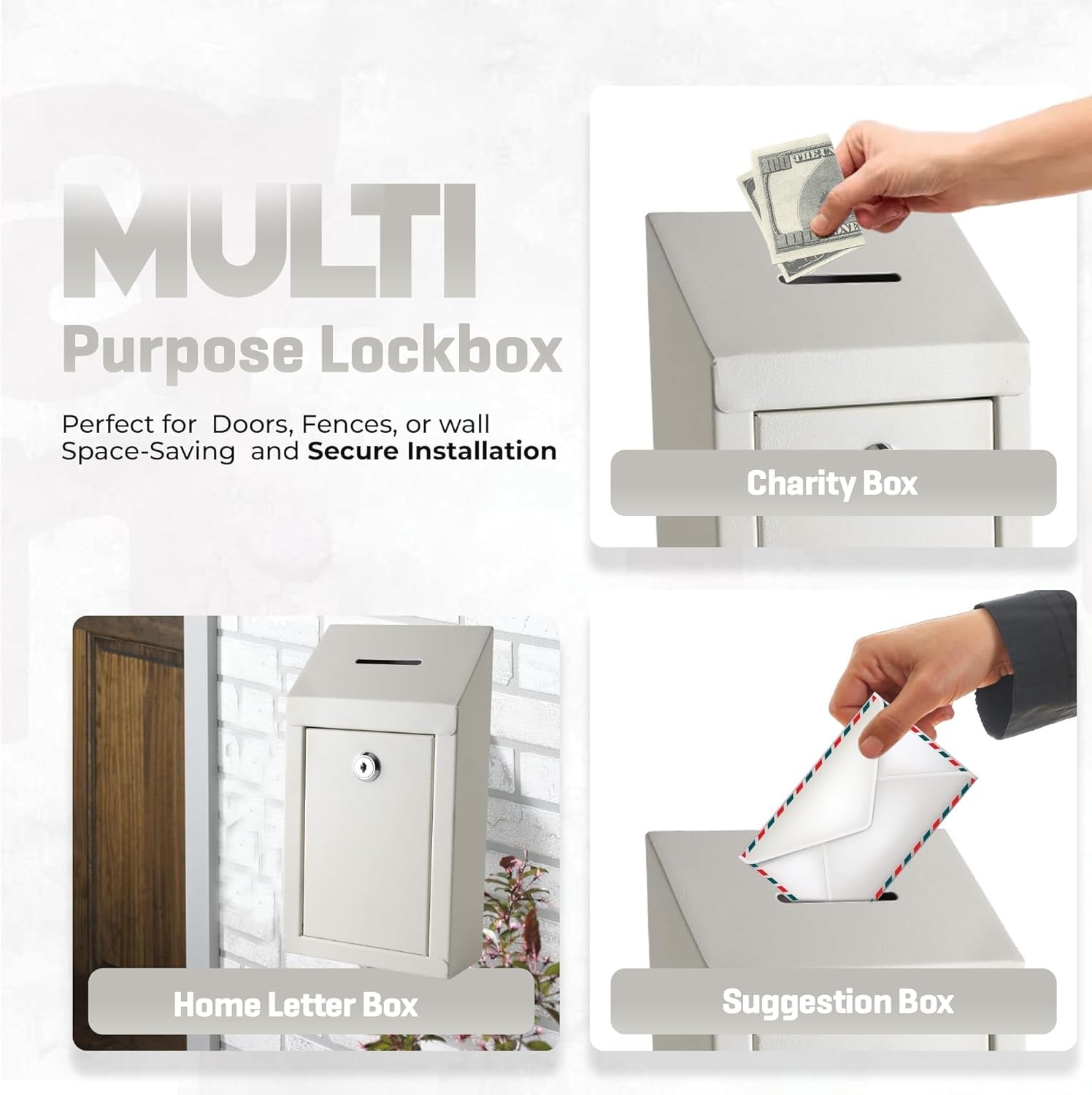Metal Donation Box-Suggestion Box with Slot and lock-Cash Lock box for Money-... thumbnail 9