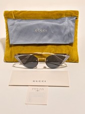 Gucci GG0898S 001 Hollywood Forever Crystal Cat Eye Sunglasses Gold 64mm
