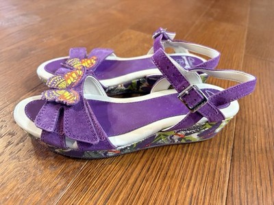 Clarks Girls Harpy Fly J Suede Print Wedge Sandals Purple Size 2.5