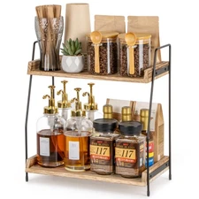 Countertop Coffee Station Organizer, 2 Tier Wooden Shelf for Coffee Bar Acces...