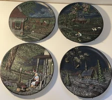 Set Of 4 Vintage Hand Painted Byron Molds Seasons Night Scene With Hangers