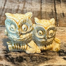 Vtg Resin Owl Figurine Pair Big Eyes Retro Kitsch Rustic Cottage Farmhouse Decor
