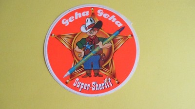 Vintage Geha Super Sheriff Ink Eraser Pencil Sticker 10.5cm Diameter