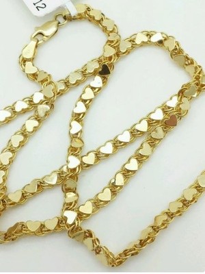 14k Gelbgold 18'' Massiv Spiegel Zierlich HERZ Gliederkette Halskette 3mm 7 Gramm