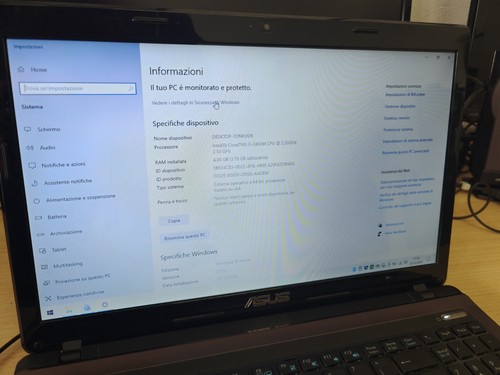 Notebook Asus K53S i5 I5-2450M RAM 4GB SSD240GB WIN 10 - Foto 2 di 4