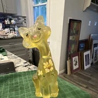 Fenton Topaz Yellow Satin Glass Alley Cat Figurine Hand Painted Signed Robinson