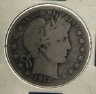 1912-D Barber Silver Half Dollar 50c Original Rare US Type Coin