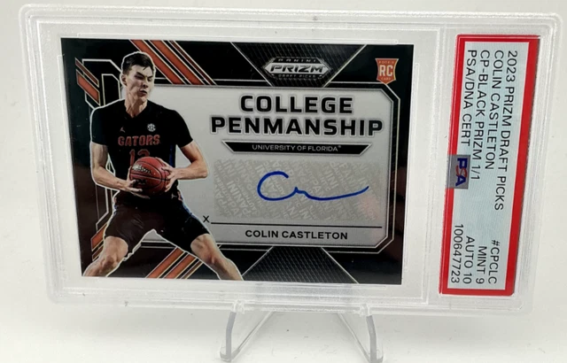 2023 Prizm Draft College Penmanship Black Colin Castleton 1/1 PSA 9