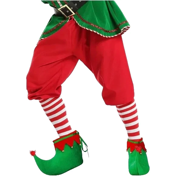 Elf 鞋带铃铛绿色和红色天鹅绒假日脚成人拖鞋 — 第 3/4 张图片