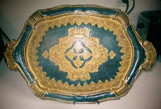Vintage Italian Florentine Tray Gold and Navy Blue Finish 17 1/2" x 11 1/2"