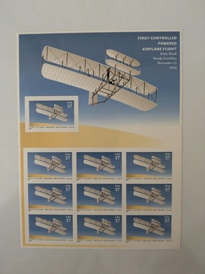 US First Flight Wright Brothers Full Sheet 10 MNH Scott 3783 37c 2003