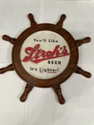 Vintage Strohs Beer Sign Ship Wheel.