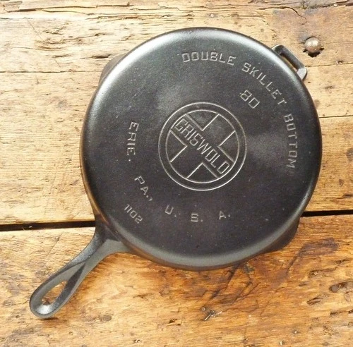 GRISWOLD Cast Iron DOUBLE SKILLET Frying Pan # 80 LARGE BLOCK LOGO - Ironspoon