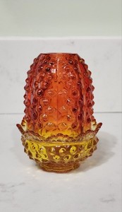 Fenton Orange Amberina Hobnail Glass Fairy Lamp 