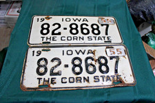 PAIR IOWA LICENSE PLATES 1953-55 SCOTT COUNTY 82-8687 w/55 TAGS CORN STATE