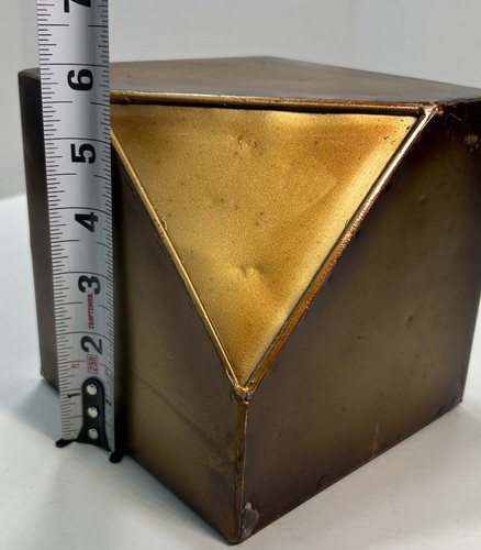 Modern Geometric Metal Vase Bronze Gold Cube Industrial Style Decor - Picture 16 of 17