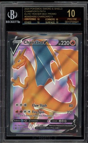 Pokemon Charizard V Champions Path ETB Full Art Promo SWSH050 BGS 10 BLACK LABEL