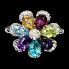 925 Sterling Silver Ring Pear Citrine Amethyst Topaz Natural Gemstone Jewelry 8.