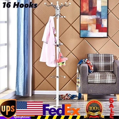 Heavy Duty Coat Rack Hat Bag Stand Tree Clothes Hanger Holder 16-Hook Organizer