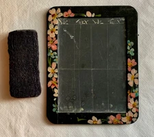 VINTAGE ANTIQUE SCHOOL HOUSE DOUBLE SIDED SLATE CHALK BOARD handpainted + eraser