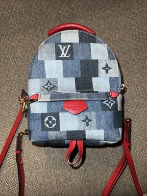 LOUIS VUITTON Denim Damier Monogram Patchwork Palm Springs Backpack Mini Blue